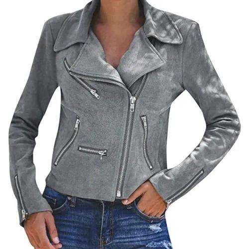 Women's Dress 2019 New Casual Women's Ladies Suede Leather Jacket