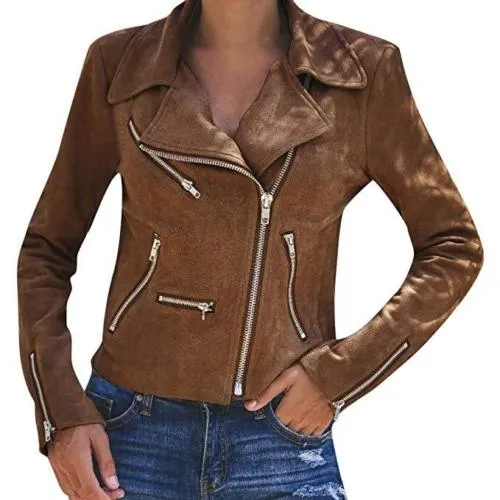 Women's Dress 2019 New Casual Women's Ladies Suede Leather Jacket