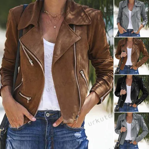 Women's Dress 2019 New Casual Women's Ladies Suede Leather Jacket